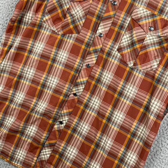 Kuhl Pearl Snap Button Shirt Men's Medium Orange Plaid Western Outdoors Work - Picture 5 of 11